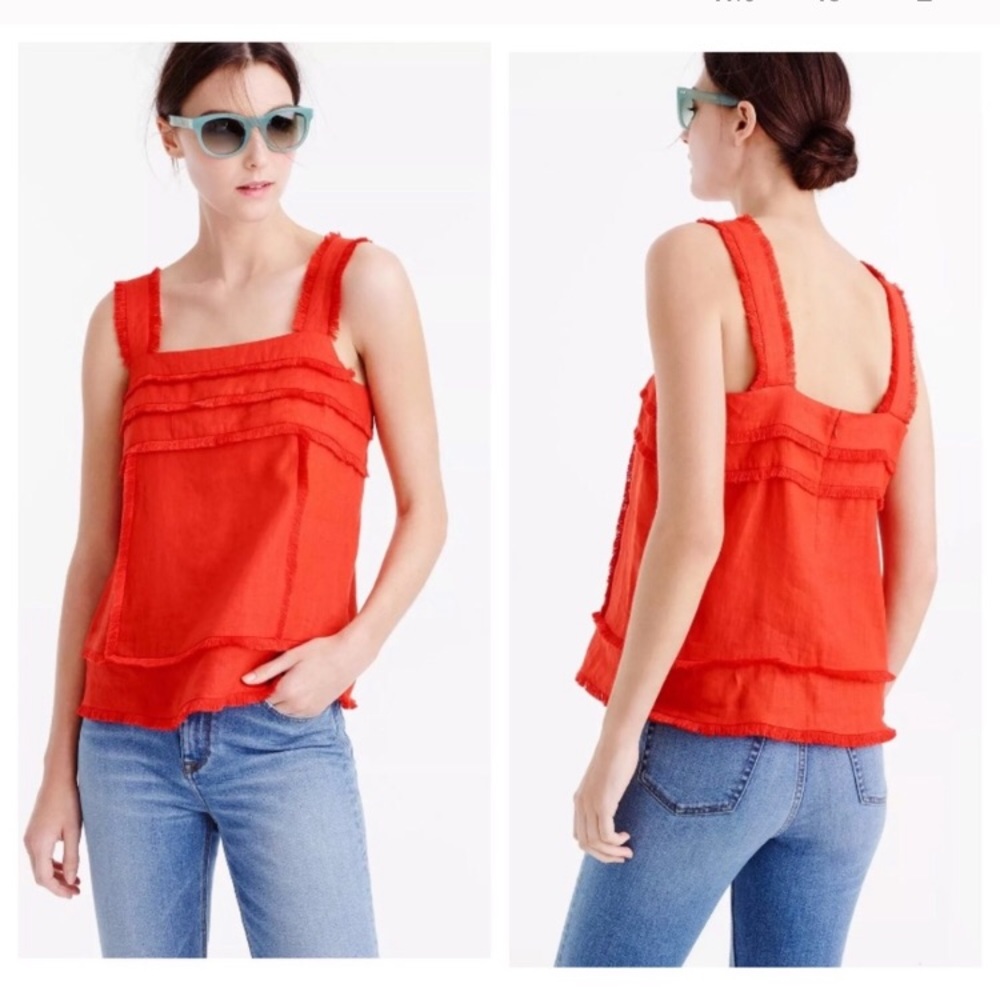 J. Crew linen tank top with fringe - orange red